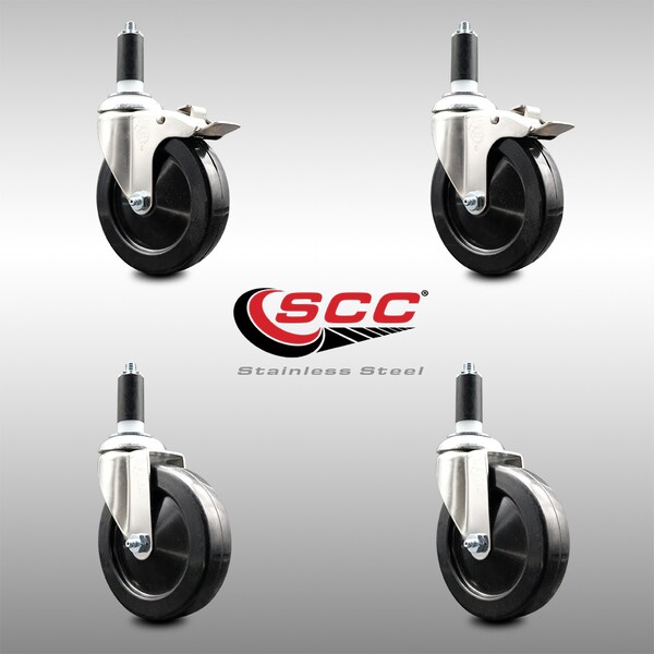 Service Caster 5 Inch 316SS Soft Rubber Swivel 1-1/4 Inch Stem Caster Lock Brake SCC, 2PK SCC-SS316TTLEX20S514-SRS-2-S-2-114 - main